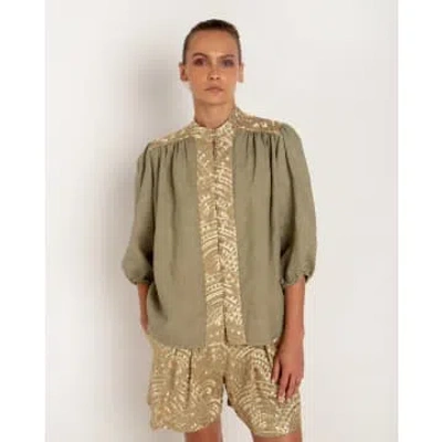 Greek Archaic Kori All Over 3/4 Sleeve Blouse In Gold