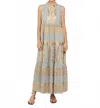 Greek Archaic Kori Ava Sleevless Maxi Dress In Ciel/gold In Gray