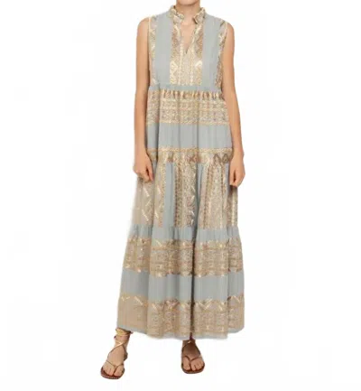 Greek Archaic Kori Ava Sleevless Maxi Dress In Ciel/gold In Gray
