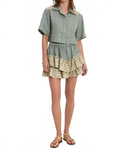 Greek Archaic Kori Classic Triangle Cropped Pleates Shirt In Sage-gold In Green