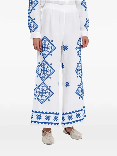 Greek Archaic Kori Elastic Waistband Printed Trousers In Black