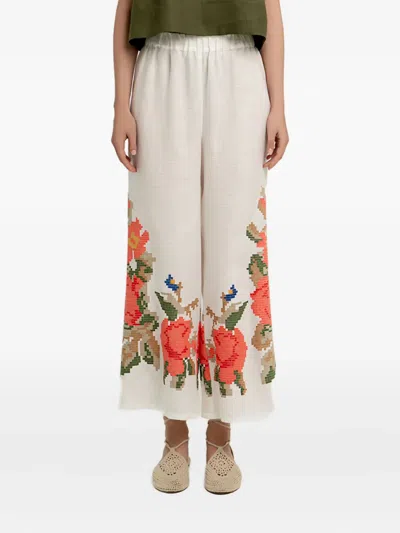 Greek Archaic Kori Elasticated-waist Rose Trousers In White