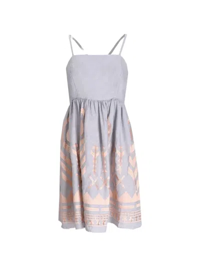 Greek Archaic Kori Embroidered Cross-strap Dress In Purple