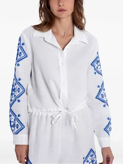 Greek Archaic Kori Embroidered Drawstring-detail Shirt In White
