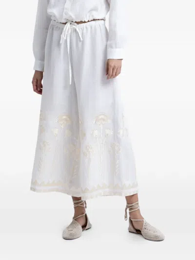Greek Archaic Kori Embroidered Drawstring-waist Trousers In White