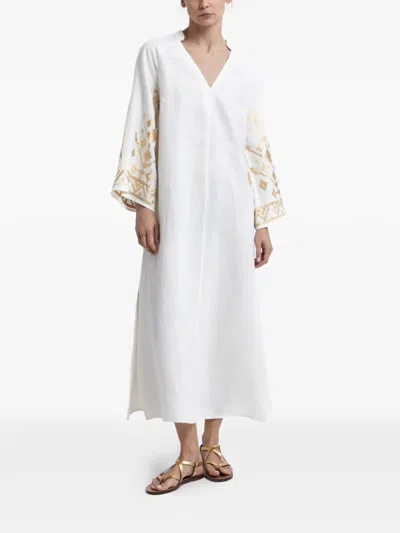 Greek Archaic Kori Embroidered Long-sleeved Dress In White