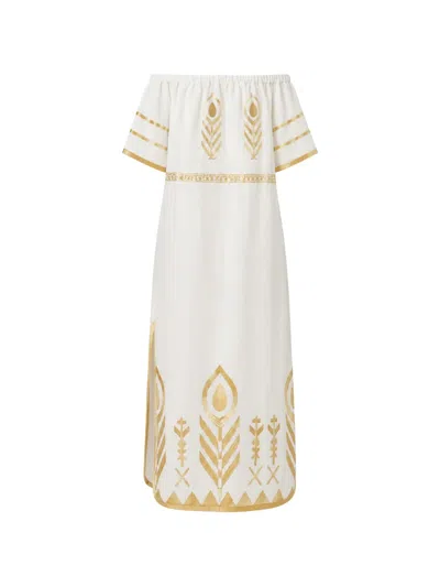 Greek Archaic Kori Embroidered Maxi Dress In White