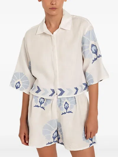 Greek Archaic Kori Embroidered-motif Shirt In White