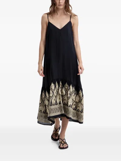 Greek Archaic Kori Embroidered Ruffled Dress In Black