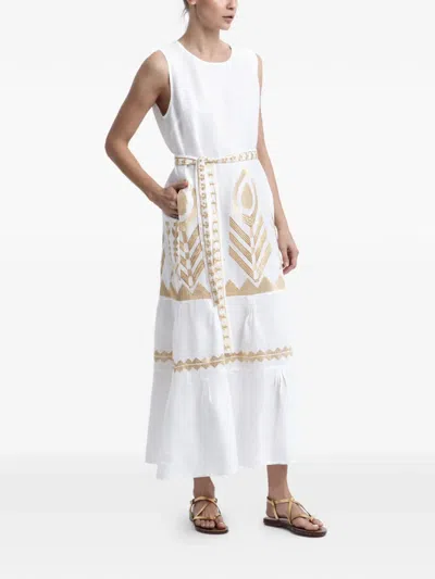 Greek Archaic Kori Embroidered Tiered Dress In White