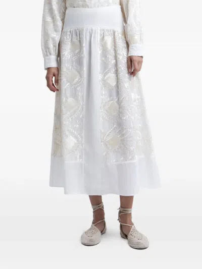 Greek Archaic Kori Feather-embroidered A-line Skirt In White