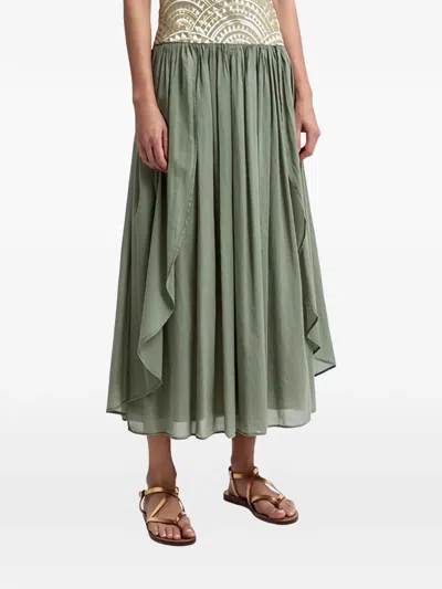 Greek Archaic Kori Flared Midi Skirt In Green