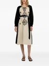 Greek Archaic Kori Geometric-pattern Long-sleeve Midi Dress In Neutral