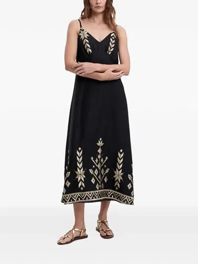 Greek Archaic Kori Geometric-pattern Midi Dress In Black