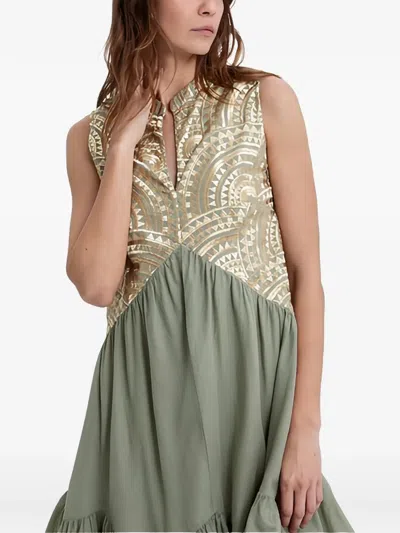Greek Archaic Kori Geometric-pattern Mini Dress In Green
