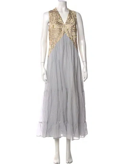 Pre-owned Greek Archaic Kori Graphic Print Long Dress In Grey
