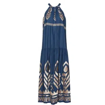 Greek Archaic Kori Kori Feather Halterneck Long Dress In Blue | ModeSens