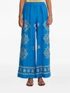 Greek Archaic Kori Lefkada Elastic-waist Embroidered Trousers In Blue