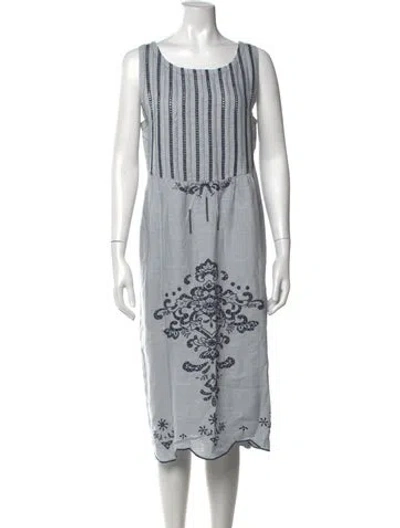 Pre-owned Greek Archaic Kori Linen Long Dress In Blue