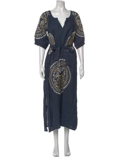 Pre-owned Greek Archaic Kori Linen Long Dress W/ Tags In Blue