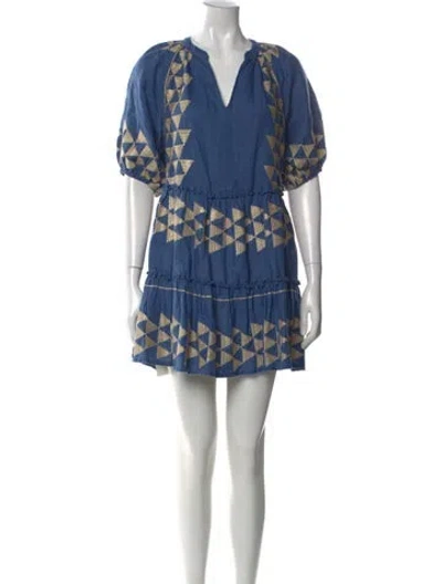 Pre-owned Greek Archaic Kori Linen Mini Dress In Blue