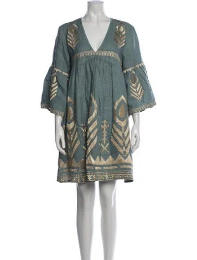Pre-owned Greek Archaic Kori Linen Mini Dress In Blue