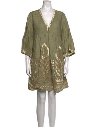 Pre-owned Greek Archaic Kori Linen Mini Dress In Green