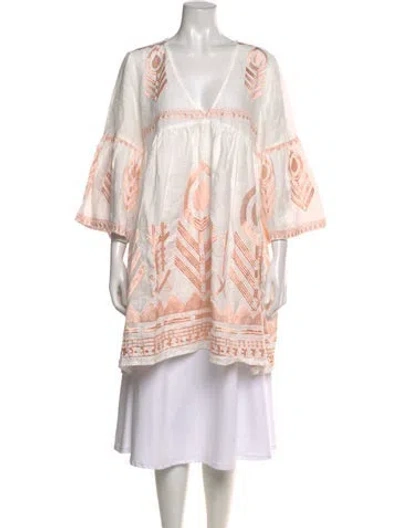 Pre-owned Greek Archaic Kori Linen Patterned Tunic W/ Tags In White