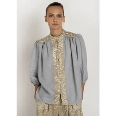 Greek Archaic Kori New Triangle Button Up Puff Sleeve Shirt Col: Light In Grey