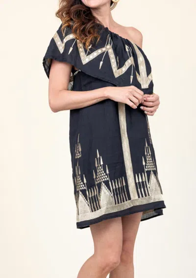 Greek Archaic Kori One Shoulder Ruffle Dress In Black