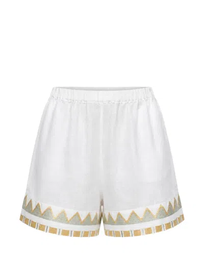 Greek Archaic Kori Papyrus Embroidered Mini Shorts In White