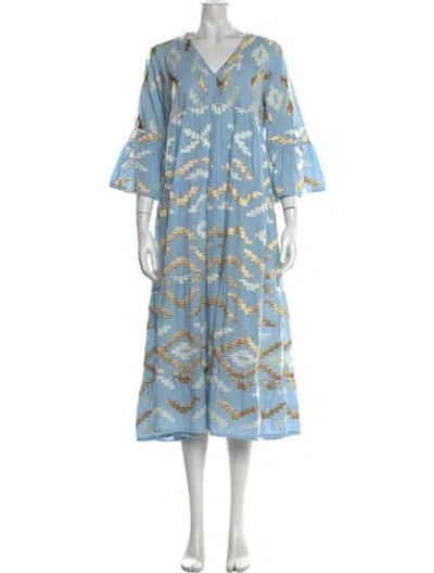 Pre-owned Greek Archaic Kori Patterned Long Dress In Blue