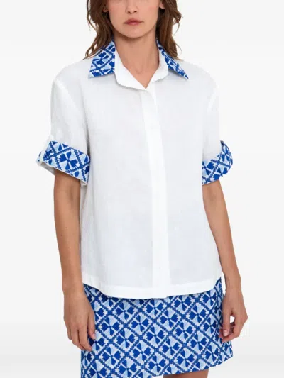 Greek Archaic Kori Patterned Shirt Dress In White