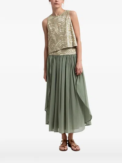 Greek Archaic Kori Patterned Sleeveless Blouse In Green