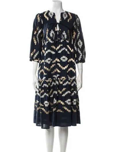 Pre-owned Greek Archaic Kori Printed Midi Length Dress In Blue