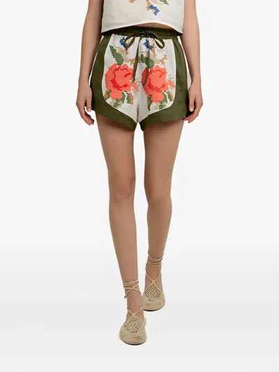 Greek Archaic Kori Rose Drawstring Shorts In Green