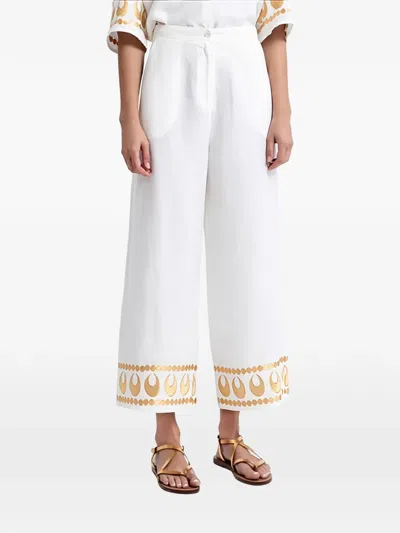 Greek Archaic Kori Selene Embroidered Trousers In White