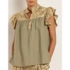 GREEK ARCHAIC KORI TOP ALL OVER RUFFLES IN TEA AND GOLD 240219