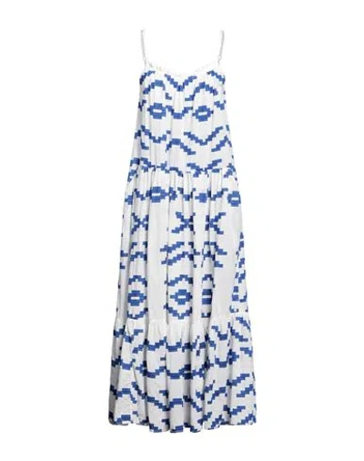 Greek Archaic Kori Woman Maxi Dress Blue Size L Cotton
