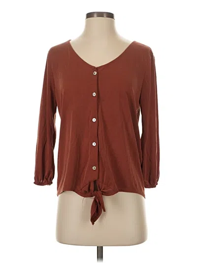 Pre-owned Green Envelope 3/4 Sleeve Blouse In Brown
