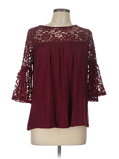 Pre-owned Green Envelope 3/4 Sleeve Blouse In Burgundy