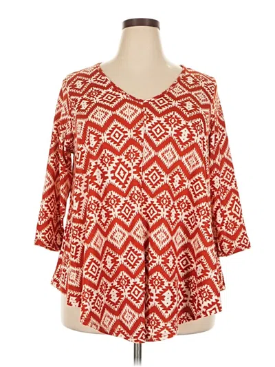 Pre-owned Green Envelope 3/4 Sleeve Blouse In Red