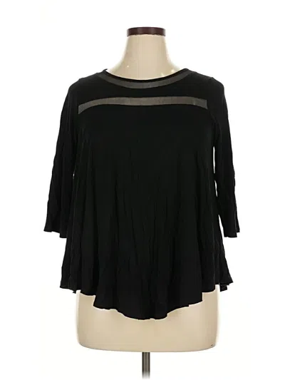 Pre-owned Green Envelope 3/4 Sleeve Top Black Keyhole Neckline Tops