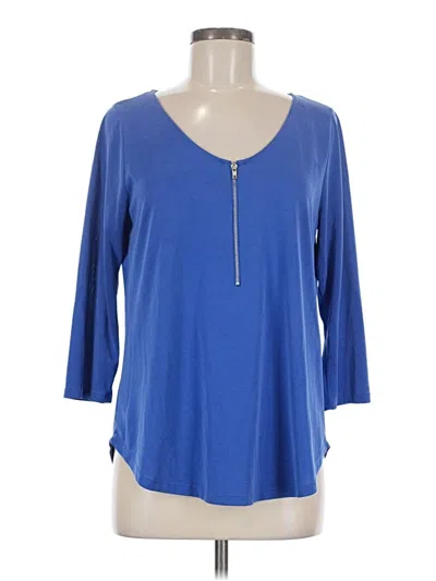 Pre-owned Green Envelope 3/4 Sleeve Top Blue V-neck Tops