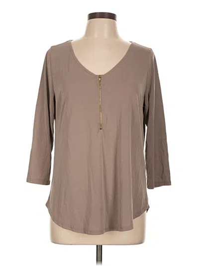 Pre-owned Green Envelope 3/4 Sleeve Top Brown Scoop Neck Tops
