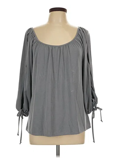 Pre-owned Green Envelope 3/4 Sleeve Top Gray Cold Shoulder Neckline Tops