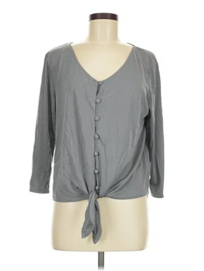 Pre-owned Green Envelope 3/4 Sleeve Top Gray Plunge Neckline Tops