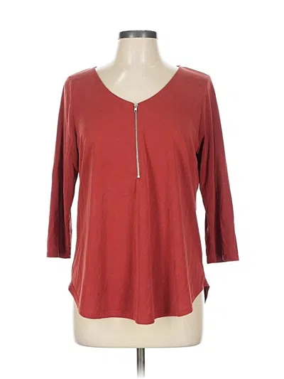 Pre-owned Green Envelope 3/4 Sleeve Top Orange V-neck Tops