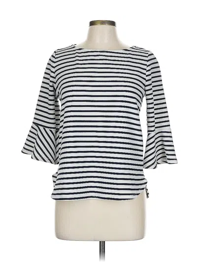 Pre-owned Green Envelope 3/4 Sleeve Top White Boatneck Tops