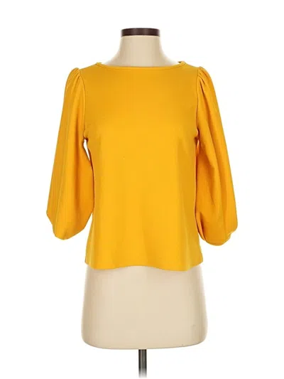 Pre-owned Green Envelope 3/4 Sleeve Top Yellow Boatneck Tops